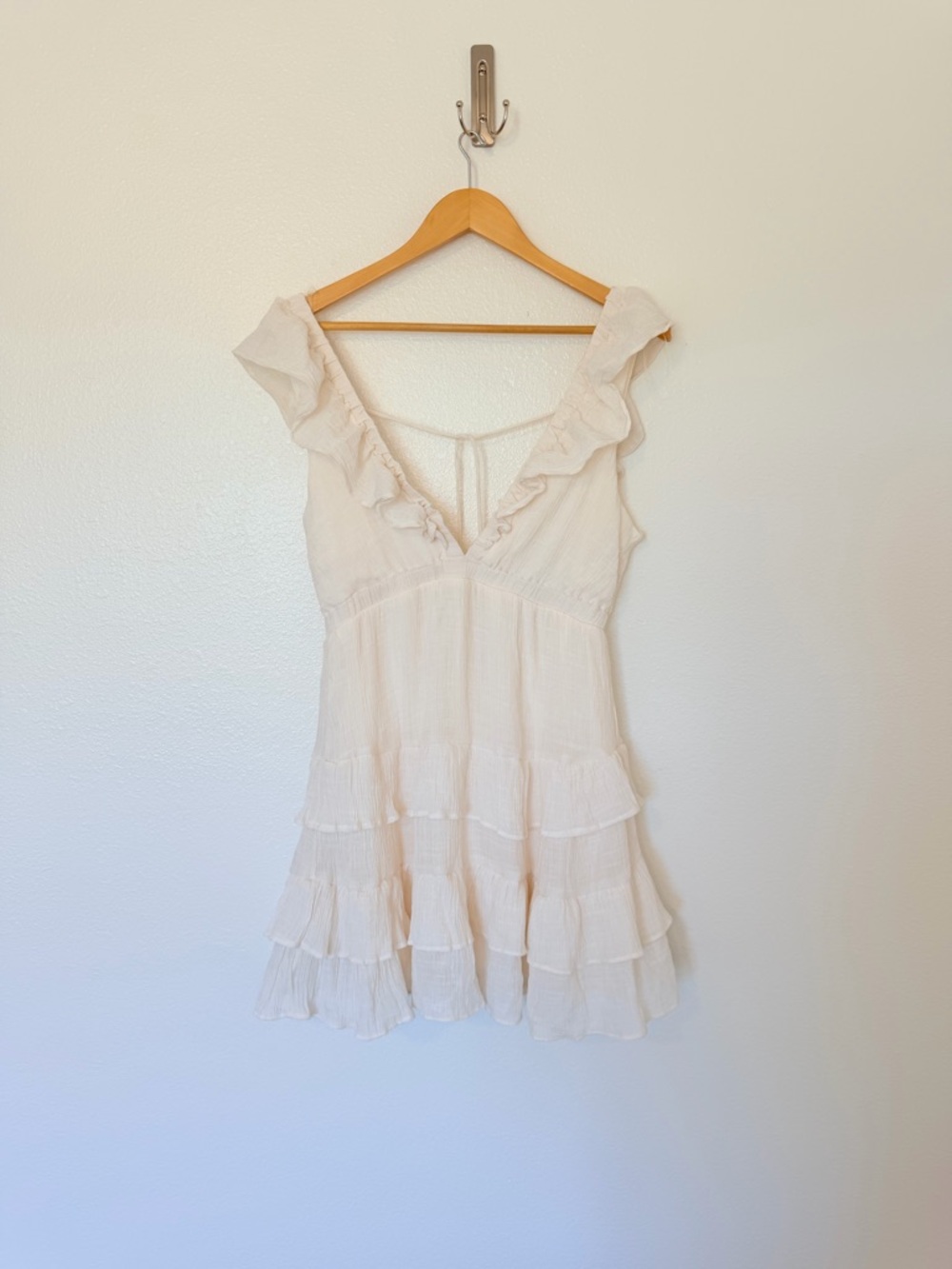 HYFVE Women's Cream Ruffle Tiered Dress